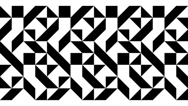 Black and White Geometric Seamless Pattern Border Modern Abstract Mosaic Design