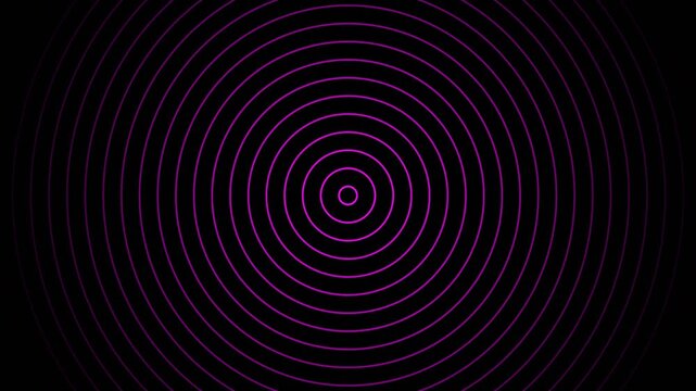 Abstract neon pink concentric circles pulsating in a grid pattern on black background