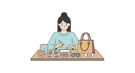 Fototapeta premium Fashion Influencer and Lifestyle Blogger Creating Content for Social Media Video Blog Vector Illustration