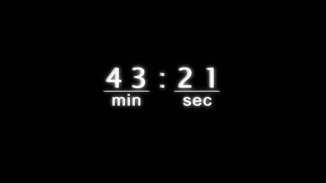 Digital clock display counting down forty three minutes and twenty one seconds on screen.