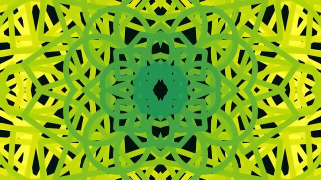 Abstract geometric pattern with green and yellow symmetrical design