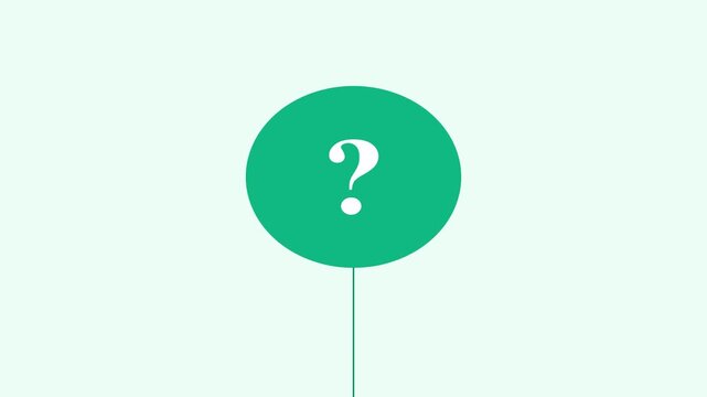 Animated green balloons with question marks bouncing against a clean white background