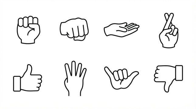 Human hand gestures line icon vector set with communication fingers and sign language symbols