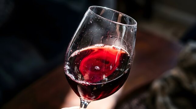 Glass of red wine with condensation droplets on a dark background for celebration perfect for international cabernet day