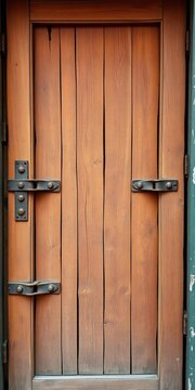 Weathered wooden door with rusted hinges and peeling paint, industrial, hinge