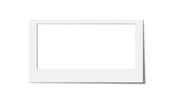 Wide horizontal polaroid photo frame with white border on transparent checkered background, isolated.
