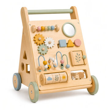 Wooden Montessori Activity Walker Cart For Early Childhood Development