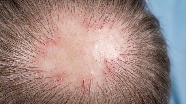 Lichen Planopilaris Scarring Alopecia Realistic Clinical Dermatology Scalp Close Up Photograph