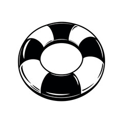 Naklejka premium Nautical lifebuoy vector illustration, black and white life ring icon, maritime safety equipment graphic, minimalist marine life preserver symbol