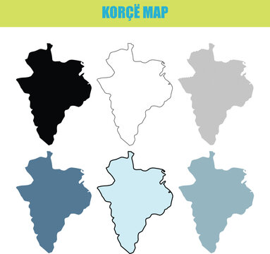 Korce map in fill outline and lined style variations against a white background for design projects