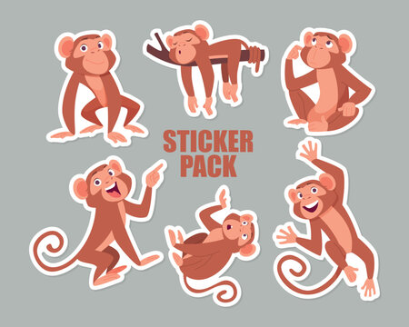 Cartoon monkey sticker pack isolated