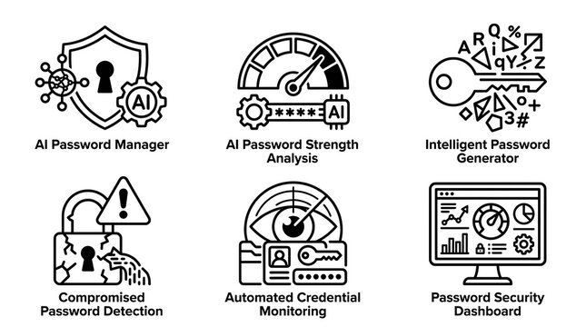 AI Cybersecurity and Password Management Icon Set