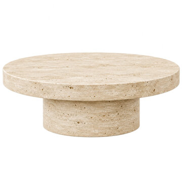 Round Thick Pedestal Table With Natural Travertine Stone Design