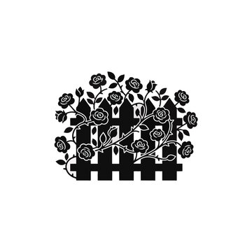 Climbing red roses on a wooden garden fence vector illustration