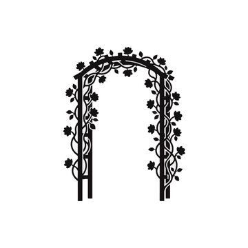 Wooden garden arch with climbing roses silhouette illustration