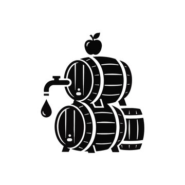 Wooden barrels with apple and dripping tap for cider aging