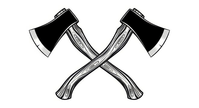 Crossed Lumberjack Axes Illustration - Vintage Style Woodworking Hatchets Graphic Element Isolated on White Background