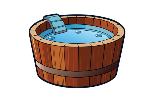 Wooden hot tub vector illustration isolated on white background