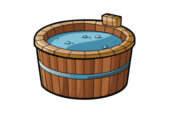 Wooden hot tub vector illustration isolated on white background