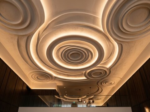Modern Ceiling Design with LED Lighting, Abstract Circular Architectural