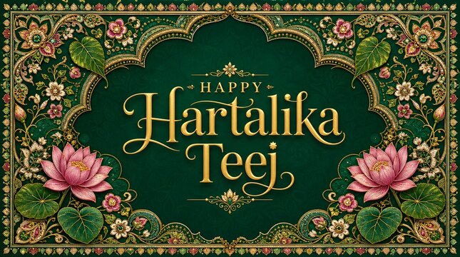 Luxury Hartalika Teej Ornamental Lotus Heritage Frame Featuring Elegant Floral Borders and Traditional Indian Decorative Design