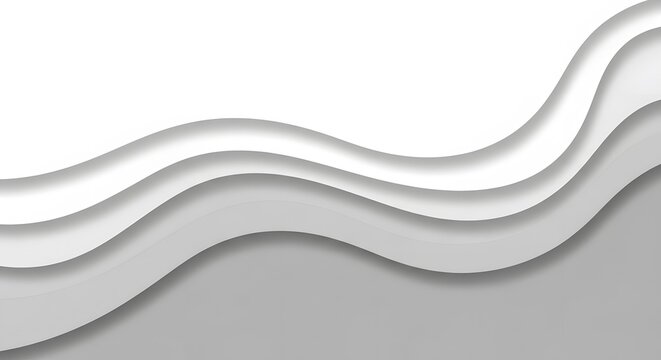 Minimal white layered wave background, soft paper cut style curves with gentle shadows