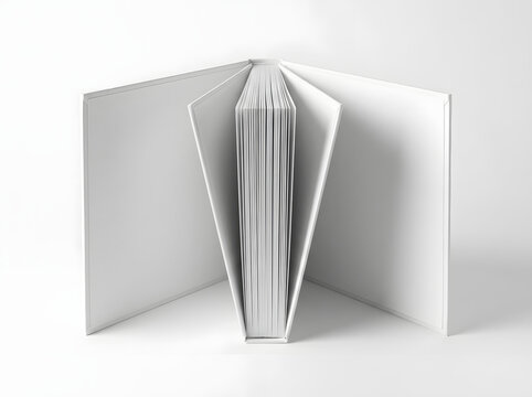 Blank Open Hardcover Book Standing Mockup | Clean Publication Layout Template Front View | Modern Catalog and Editorial Book Presentation Mockup | Minimalist Open Book Pages Design Template