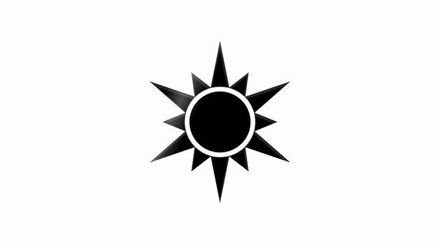 Minimalist Black Sun Star Icon with Radiating Points and Smooth Rotating Motion, Symbol of Light, Energy, Power, Warmth, Daytime and Positive Vibrations, Simple Graphic Isolated on White Background
