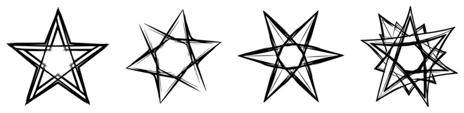 Star symbols with hand drawn sketchy lines in rough scribble style