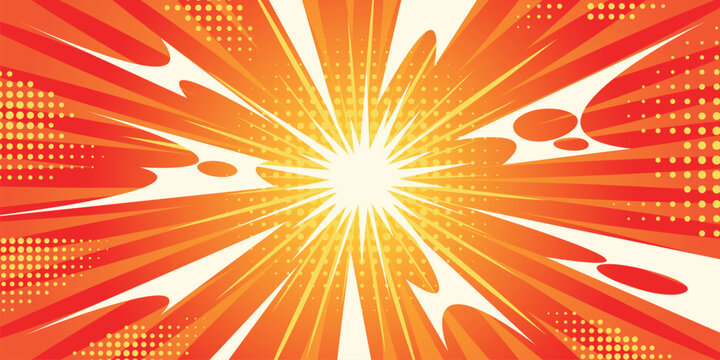 Anime explosion background. Radial burst smoke explosive effect manga comic book fight battle pop art speed game splash impact vibrant abstract boom qualitative vector illustration