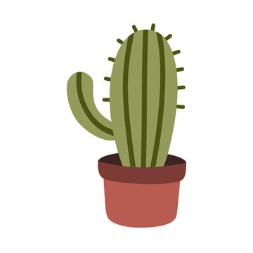 Cute Potted Cactus Plant Flat Doodle Icon for Home Decor Indoor Gardening Desert Nature and Botanical Illustration