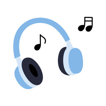 Cute Music Headphones Flat Doodle Icon with Musical Notes for Audio Listening Podcast Streaming and Entertainment Illustration