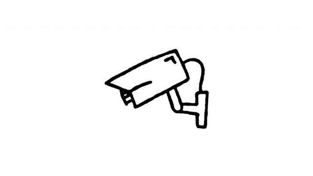 4K animated CCTV surveillance camera doodle icon with boiling line movement. Frame by frame line art on black and green screen chroma key background for security monitoring, crime prevention.