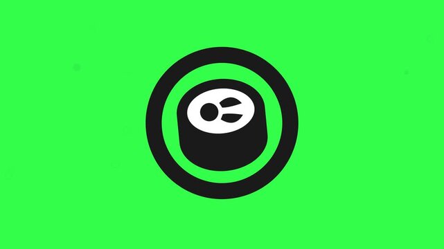 Minimalist Sushi Roll Icon with Clear Shape and Decorative Details, Symbol of Japanese Cuisine, Food, Restaurant, Gourmet Meal and Asian Culinary Theme, Flat Graphic on Green Screen