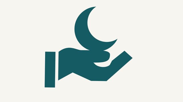Hand Holding Crescent Moon Flat Icon with Simple Outline and Smooth Shape, Symbol of Ramadan, Islamic Culture, Faith, Holy Month, Celebration and Spiritual Atmosphere