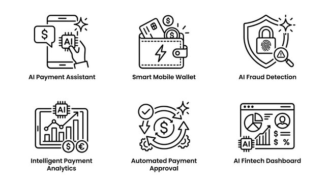 AI Fintech Icon Set for Payment and Financial Management