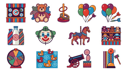 Fototapeta premium Carnival Fairground Game Icons Set