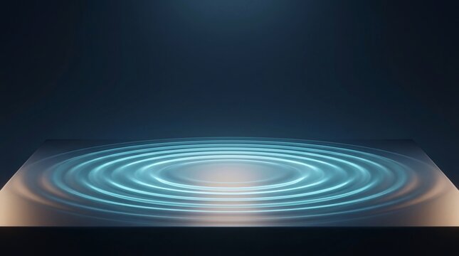 Abstract blue ripple effect on metallic podium stage background for product display