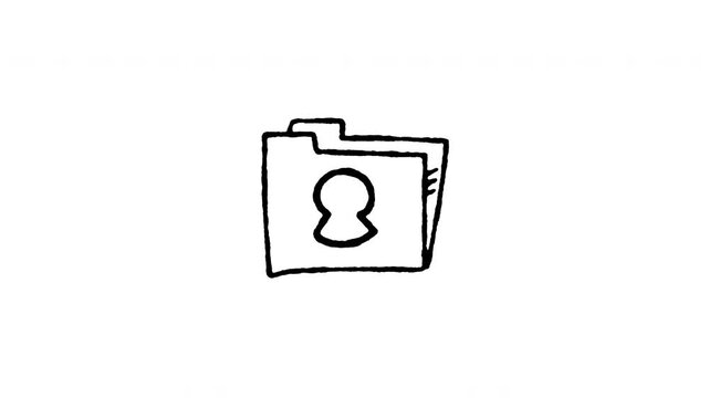 4K animated personal criminal record folder doodle icon. Frame by frame line art on black and green screen chroma key background for police file, suspect dossier, crime investigation folder.