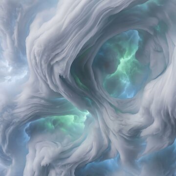 Abstract Cloud Formation with Glowing Light, Ethereal Smoke Swirls in Deep Blue