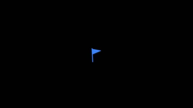 Minimalist Blue Flag Icon Animation on Solid Black Background.
