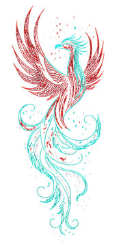 Phoenix Needlework Graphic Design Symmetrical Game Illustration Cutout Isolated to Transparent Background