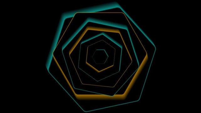 Orange and blue hexagons abstract technology geometric background. Dark minimal motion design. Seamless loop. Video animation Ultra HD 4K 3840x2160