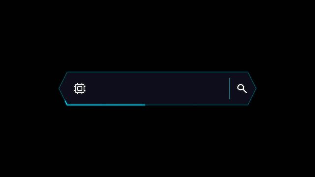 Futuristic HUD Search Bar Interface Animation with Glowing Digital Elements.
