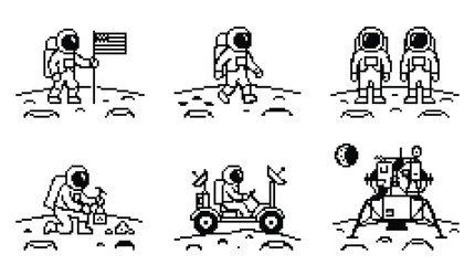 Astronaut Moon Exploration Silhouette Icons Set © Nex