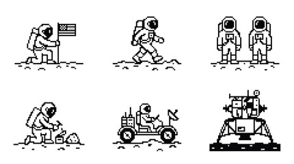 Astronaut Moon Exploration Silhouette Icons Set © Nex