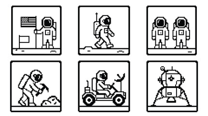 Astronaut Moon Exploration Silhouette Icons Set © Nex