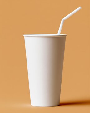 paper cup with straw, simple product mockup, studio lighting background