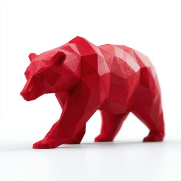 Red polygonal bear isolated on white background representing bear market conditions