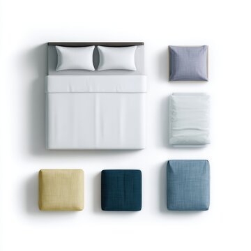 bed furniture top view isolated interior design set
